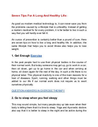 Seven tips for a long and healthy life