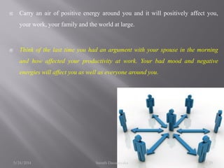  Carry an air of positive energy around you and it will positively affect you,
your work, your family and the world at la...