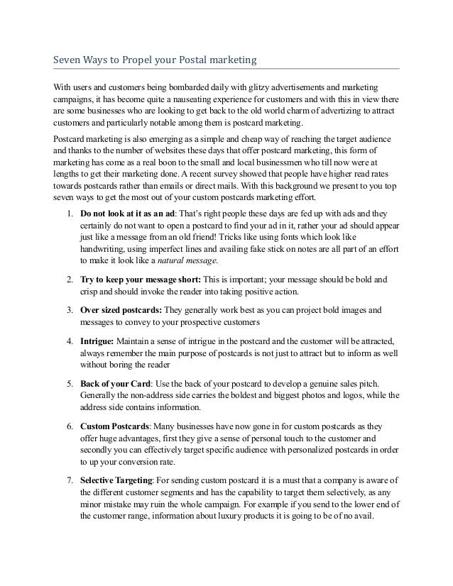 Seven ways to propel your postal marketing