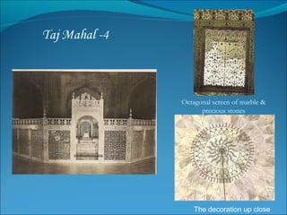 Octagonal screen of marble & precious stones The decoration up close 