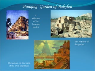 The remains of the garden  The garden on the bank of the river Euphrates A  sideview of the hanging garden  