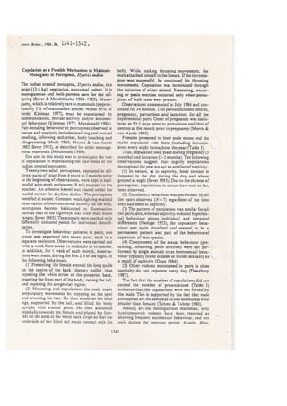 Sever-Copulation as a possible mechanism to maintain monogamy in porcupines-1988