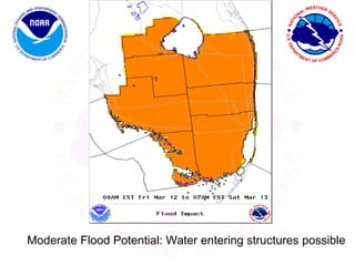 Moderate Flood Potential: Water entering structures possible 