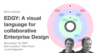 Next webinar
EDGY: A visual
language for
collaborative
Enterprise Design
November 10, 2021
8am London / 9am Paris
i-g.at/e...