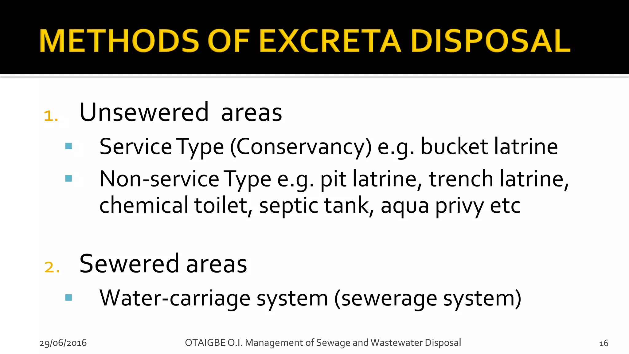 Management of sewage and waste water disposal | PDF