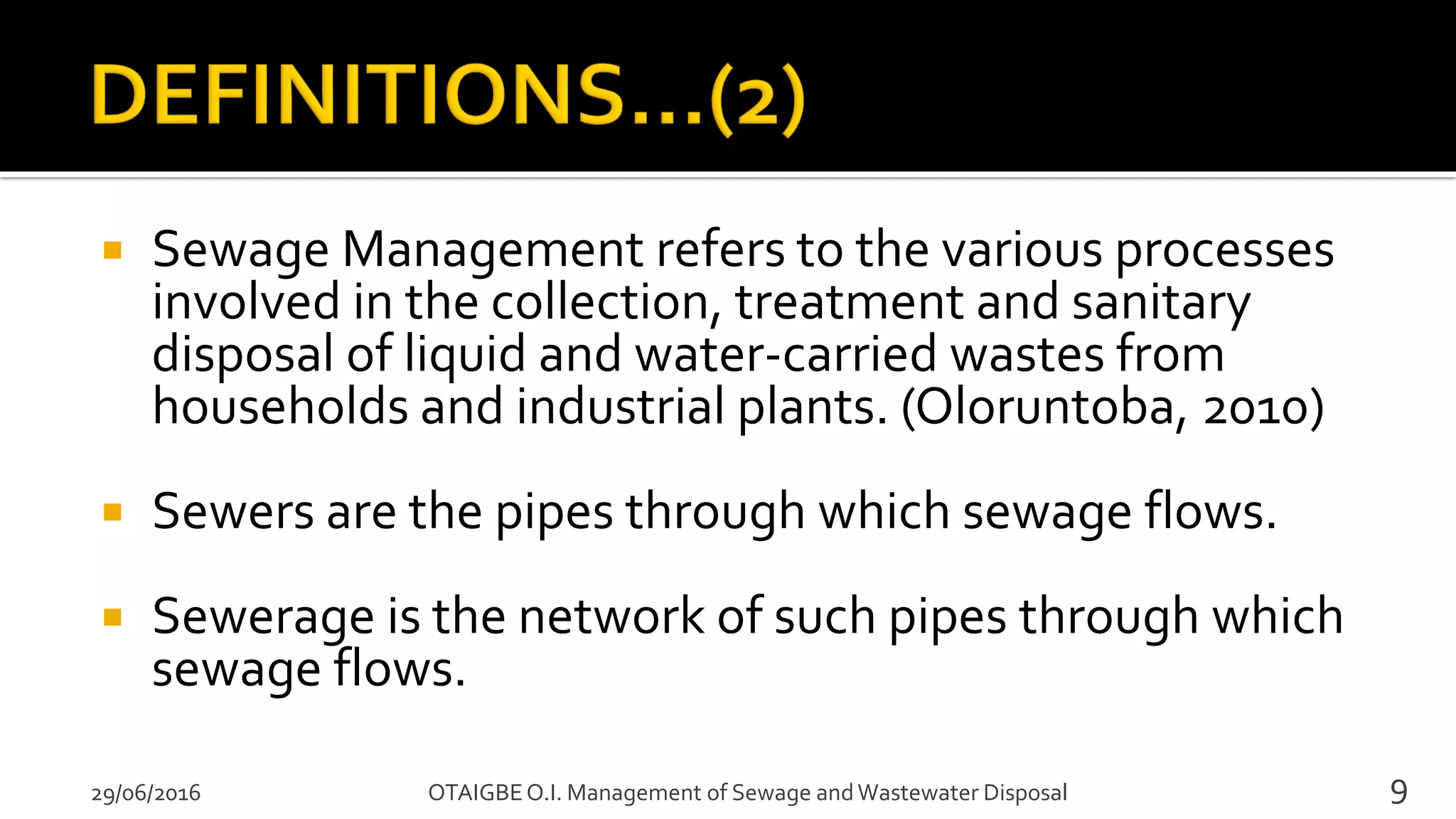 Management of sewage and waste water disposal | PDF