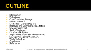 Management of sewage and waste water disposal | PDF