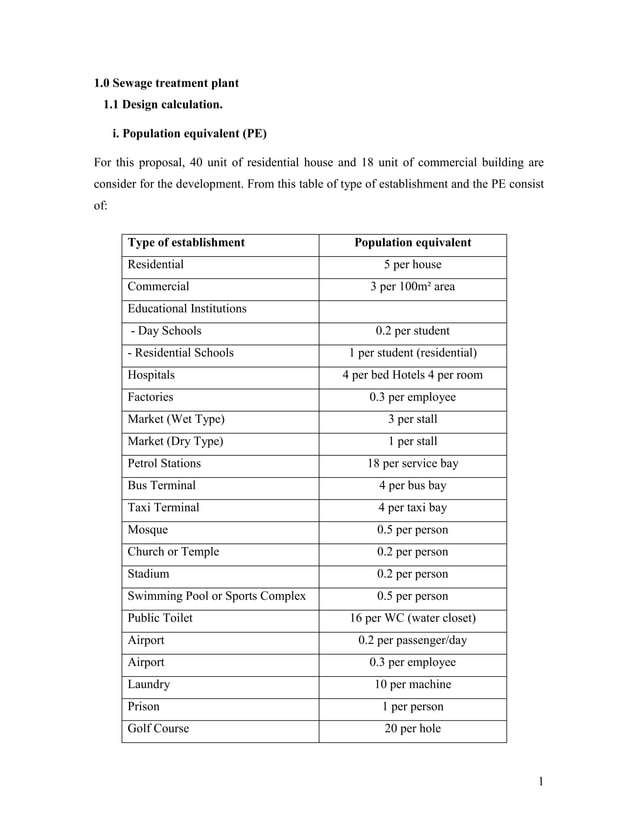 Sewage treatment plant design calculation PDF
