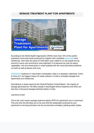 Sewage treatment plant for apartments