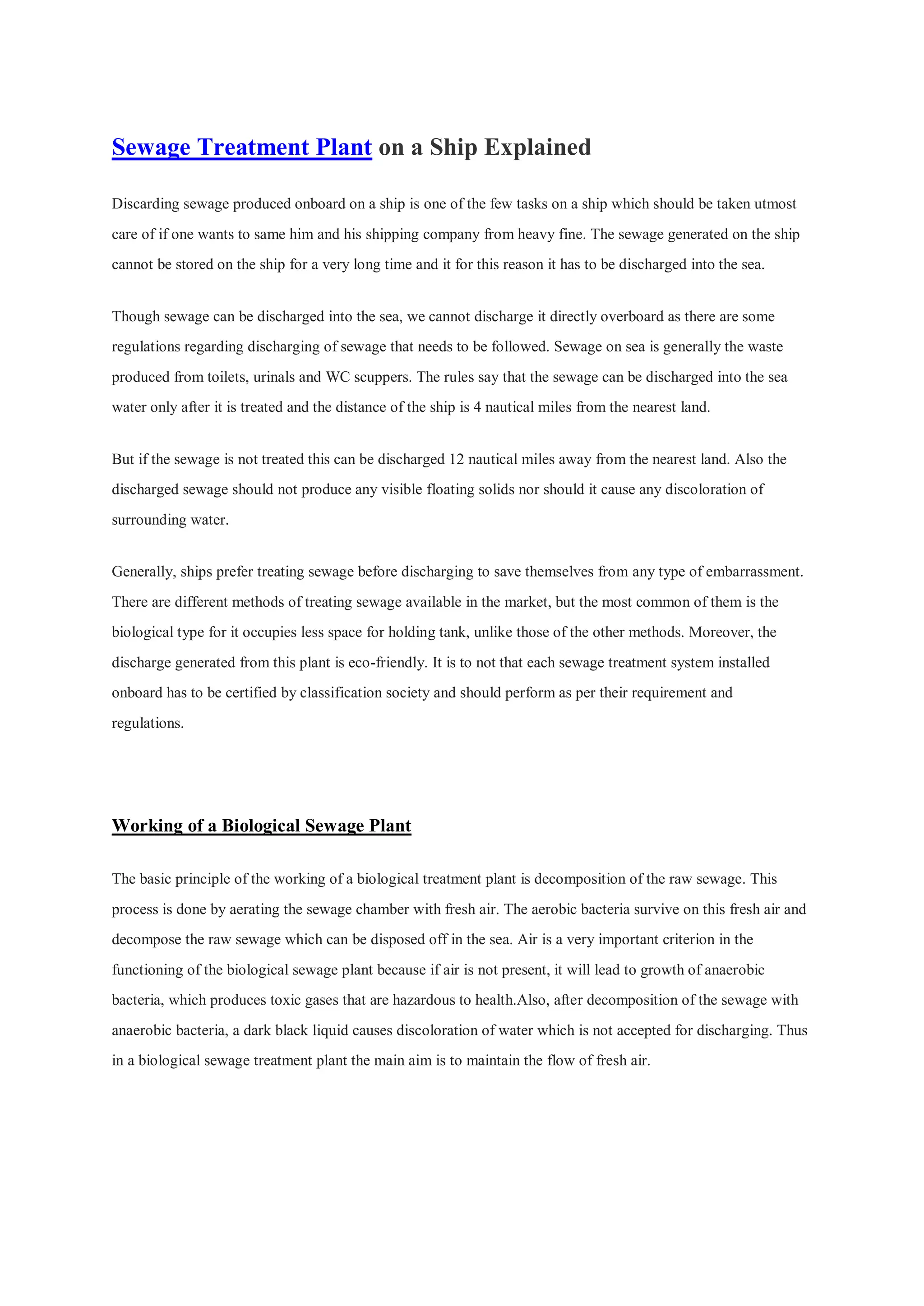 Sewage treatment plant on a ship explained | PDF