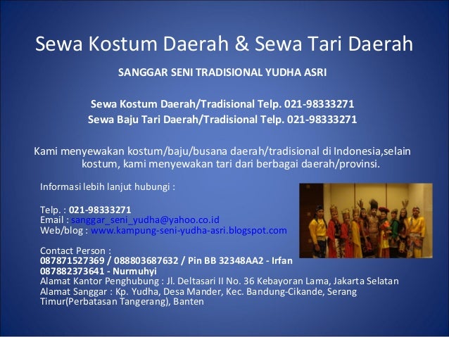 Sewa kostum daerah sewa tari daerah telp 021 98333271