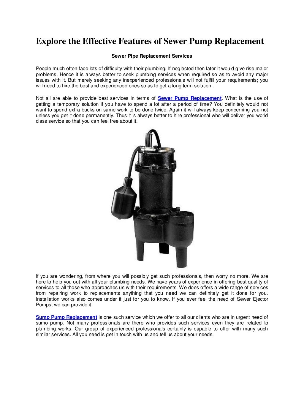 Well Tank Replacement Well Pump Replacement Sewer Ejector Pumps