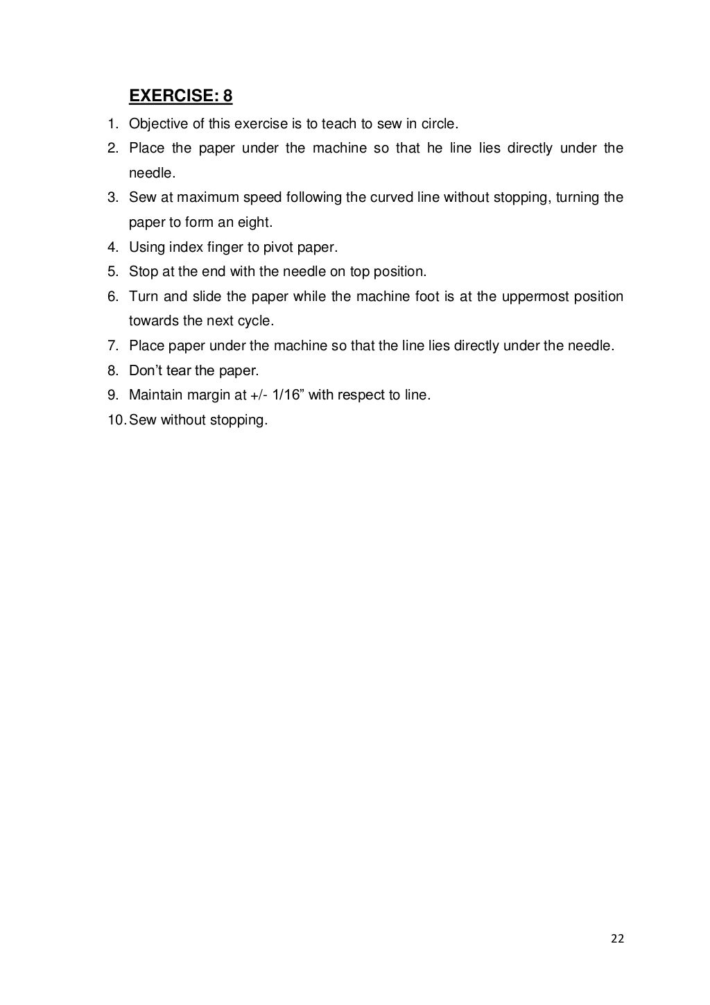 Sewing operator training manual