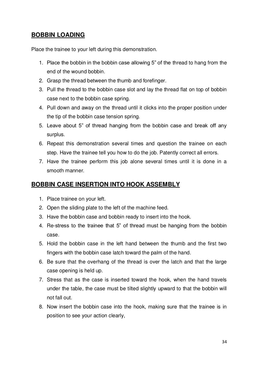 Sewing operator training manual