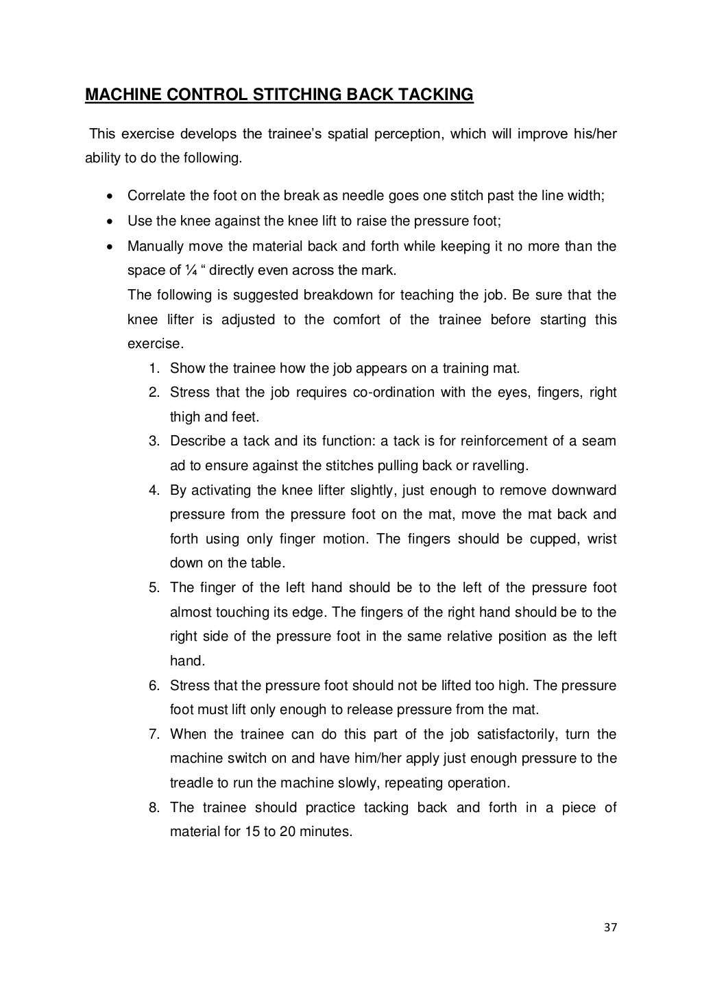 Sewing operator training manual