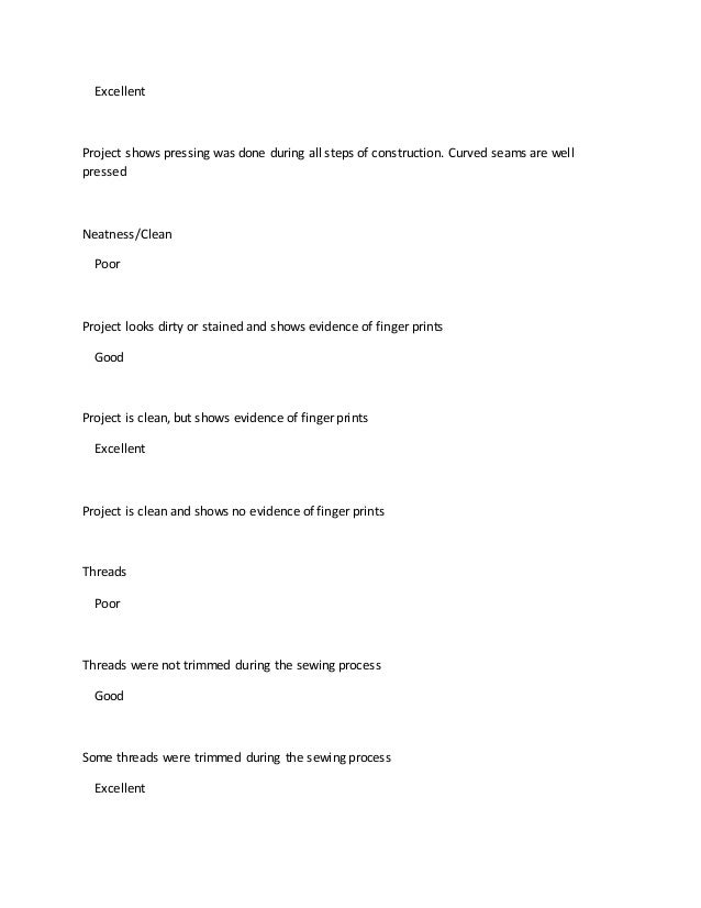 Sewing project rubric