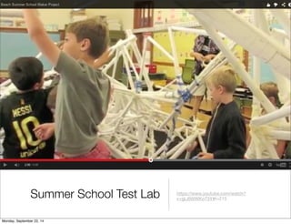 https://www.youtube.com/watch? 
v=gLi6WWKo73Y#t=215 Summer School Test Lab 
Monday, September 22, 14 
 