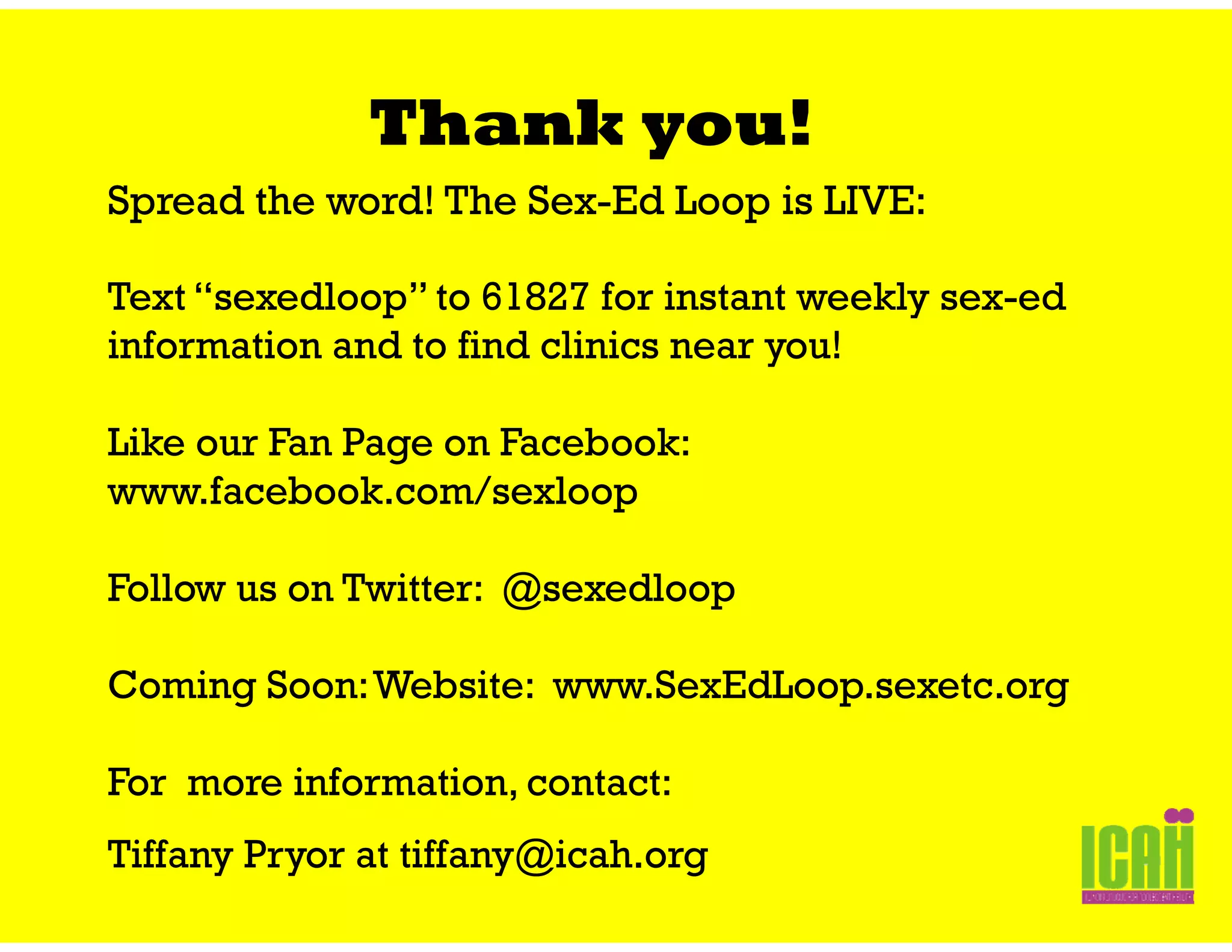 SexEdLoop Case Study ICAH PPT Sexedloop case study icah ppt