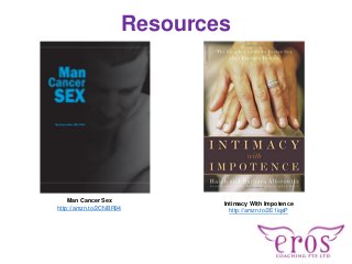 Resources
Man Cancer Sex
http://amzn.to/2CNBR94
Intimacy With Impotence
http://amzn.to/2E1iqsP
 