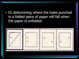 Or determining where the holes punched in a folded piece of paper will fall when the paper is unfolded: 