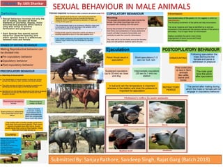 SEXUAL BEHAVIOUR IN MALE ANIMALS
By: Udit Shankar
Submitted By: SanjayRathore, Sandeep Singh, Rajat Garg (Batch 2018)
 