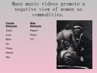 Many music videos promote a negative view of women as commodities. Female Referents Chick Cunt Bitch Ho Pussy Wench Slut M...