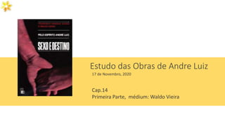 Estudo das Obras de Andre Luiz
17 de Novembro, 2020
Cap.14
Primeira Parte, médium: Waldo Vieira
 