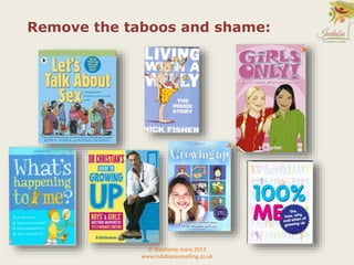 Remove the taboos and shame:
© Stephanie Jeans 2013
www.indabacounselling.co.uk
 