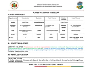 SEXTO 1 plan de desarrollo curricular de Bolivia | DOCX