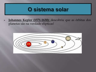  Johannes Kepler (1571-1630): descobriu que as órbitas dos
planetas são na verdade elípticas!
 