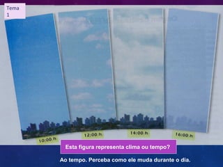 Esta figura representa clima ou tempo?
Ao tempo. Perceba como ele muda durante o dia.
Tema
1
 