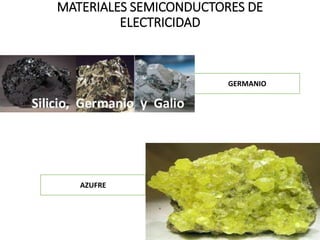 MATERIALES SEMICONDUCTORES DE
ELECTRICIDAD
GERMANIO
AZUFRE
 