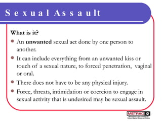 Sexual Assault Definition Sexual Assault and Harassment Slideshare Version | PPT