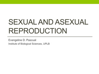 SEXUALAND ASEXUAL
REPRODUCTION
Evangeline D. Pascual
Institute of Biological Sciences, UPLB
 