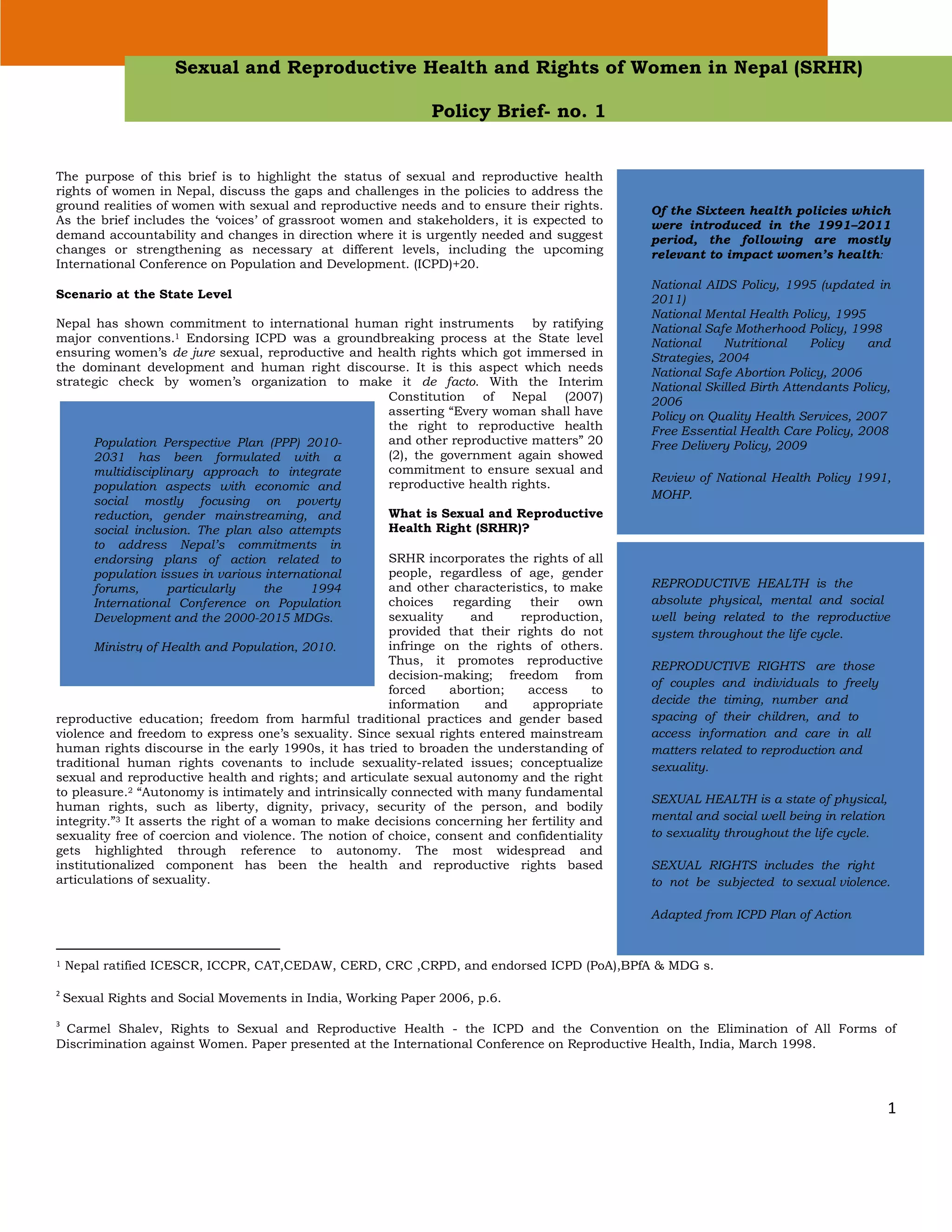 Sexual and reproductive health and rights of women in nepal (SRHR) | PDF