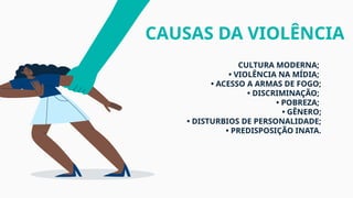 CULTURA MODERNA;
• VIOLÊNCIA NA MÍDIA;
• ACESSO A ARMAS DE FOGO;
• DISCRIMINAÇÃO;
• POBREZA;
• GÊNERO;
• DISTURBIOS DE PERSONALIDADE;
• PREDISPOSIÇÃO INATA.
CAUSAS DA VIOLÊNCIA
 