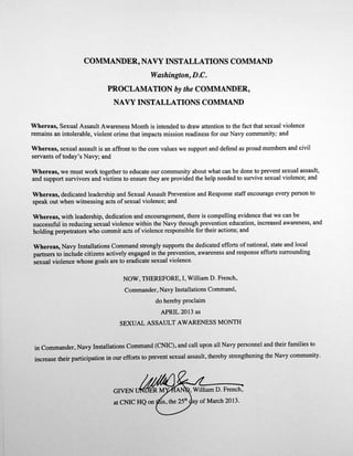 Sexual Assault Awareness Month CNIC Proclamation 2013