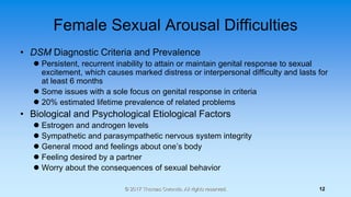 Female Sexual Arousal Difficulties
• DSM Diagnostic Criteria and Prevalence
 Persistent, recurrent inability to attain or...