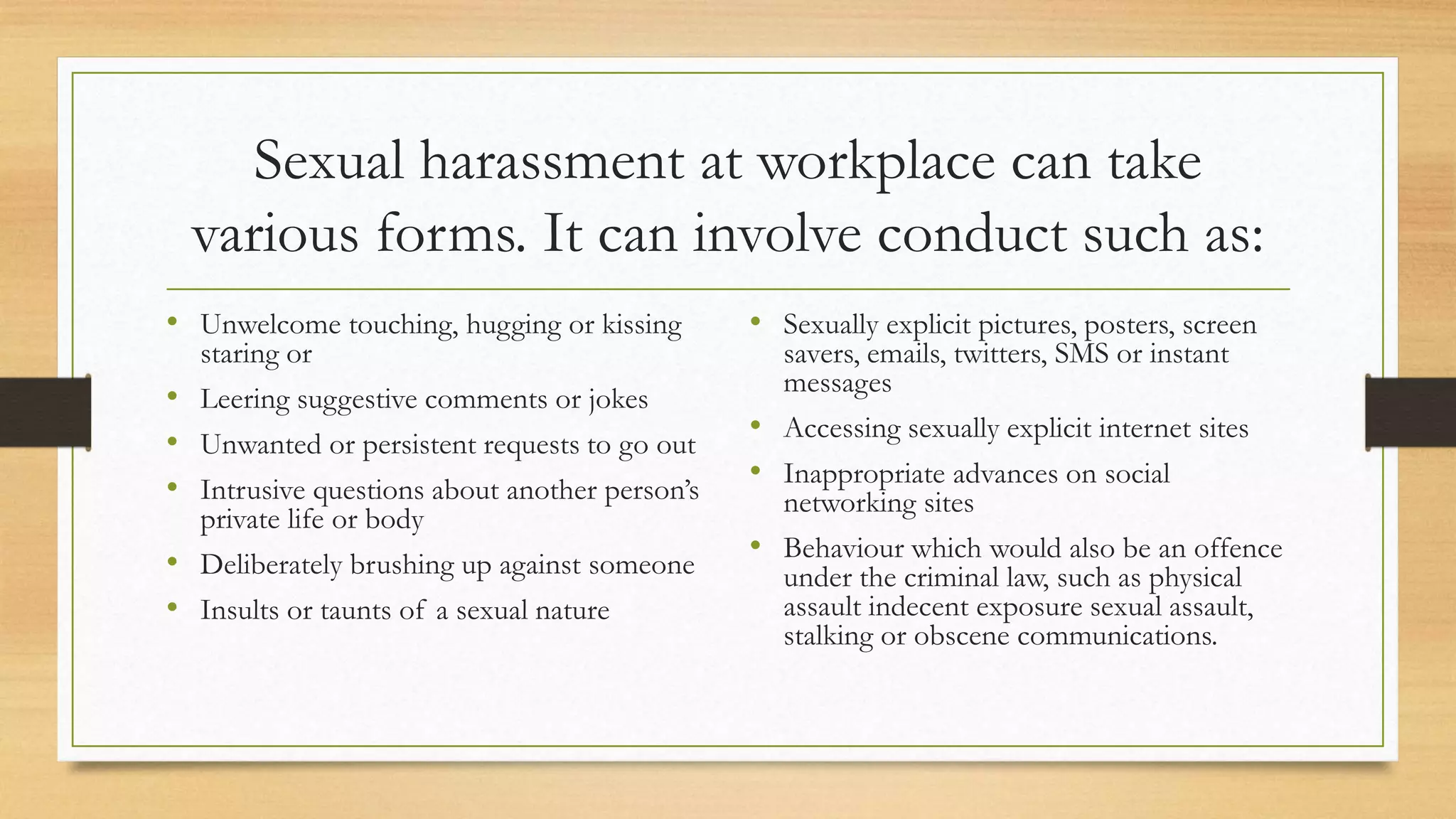 Sexual Harassment of women at workplace (Prevention, Prohibition and ...