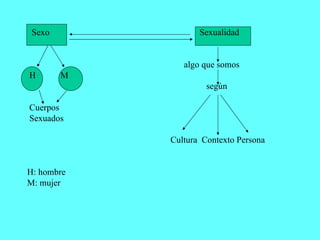 Sexo  Sexualidad algo que somos H  M según Cuerpos Sexuados Cultura  Contexto Persona H: hombre M: mujer  