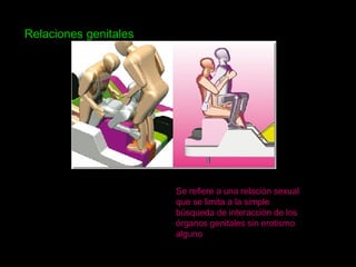 Se refiere a una relación sexual que se limita a la simple  búsqueda de interacción de los órganos genitales sin erotismo alguno Relaciones genitales 