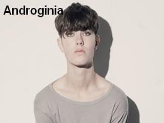 Androginia
   A androginia pode ser confundida com
    hermafroditismo.
   No entanto, eles são conceitos diferentes, já
    que este consiste na presença de genitália,
    interna e externa, ambígua; e aquele se refere
    a pessoas do sexo masculino e feminino que
    possuem características físicas que fazem
    com que se apresentem semelhantes ao sexo
    oposto.
 