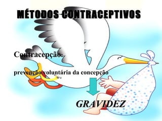 MÉTODOS CONTRACEPTIVOS Contracepção :  prevenção voluntária da concepção GRAVIDEZ   