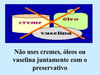 Não uses cremes, óleos ou vaselina juntamente com o preservativo 