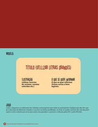 54
Jogo
Título (utilizar letras grandes)
Ilustração(utilizar recortes
de revistas, canetas
coloridas etc.)
O que se quer informarO que se quer informar
(frases curtas e bem
legíveis.
Modelo:
 