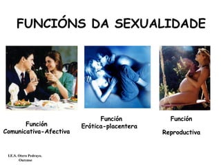 FUNCIÓNS DA SEXUALIDADE
Función
Reproductiva
Función
Erótica-placenteraFunción
Comunicativa-Afectiva
I.E.S. Otero Pedrayo.
Ourense
 