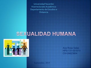 UniversidadYacambú
Vicerrectorado Académico
Departamento de Estudios a
Distancia
Ana Rosa Salas
HPS-131-00161V
CIV-24823804
Septiembre, 2015
 