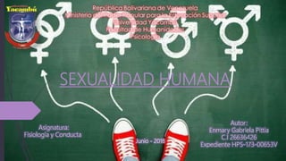 SEXUALIDAD HUMANA
Asignatura:
Fisiología y Conducta
Junio - 2018
Autor:
Enmary Gabriela Pittia
C.I 26636426
Expediente HPS-173-00653V
 