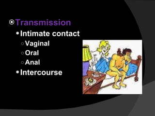 Transmission Intimate contact Vaginal Oral Anal Intercourse 