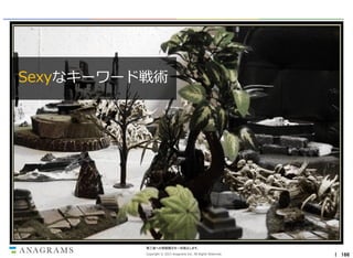 Sexyなキーワード戦術

第三者への情報開示を一切禁止します。
Copyright © 2013 Anagrams Inc. All Rights Reserved.

｜ 166

 